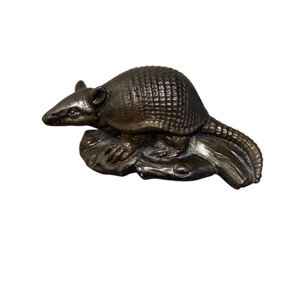 Vintage Armadillo Figurine Bronze Tone Metal Heavy Paperweight Decor 5 Inch